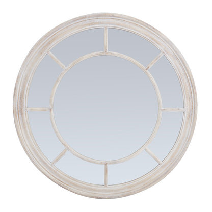 White Washed Round Window Pane Wall Mirror