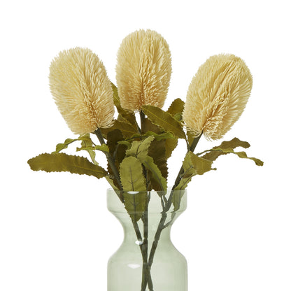 Set of 3 Artificial Flowers Large Cream Banksia Serrata Stems