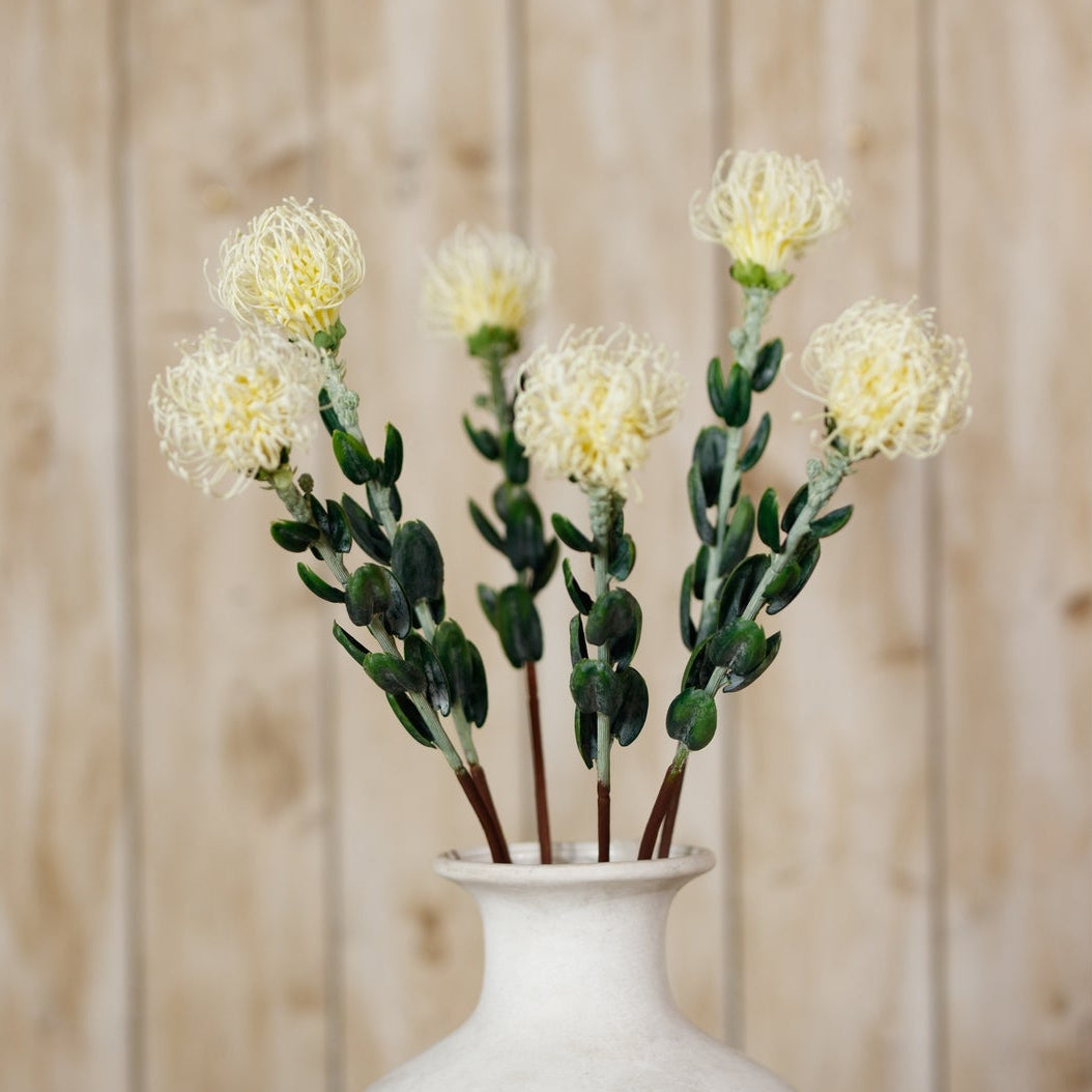 Set of 3 Artificial Flowers Cream Pincushion Protea Sprays
