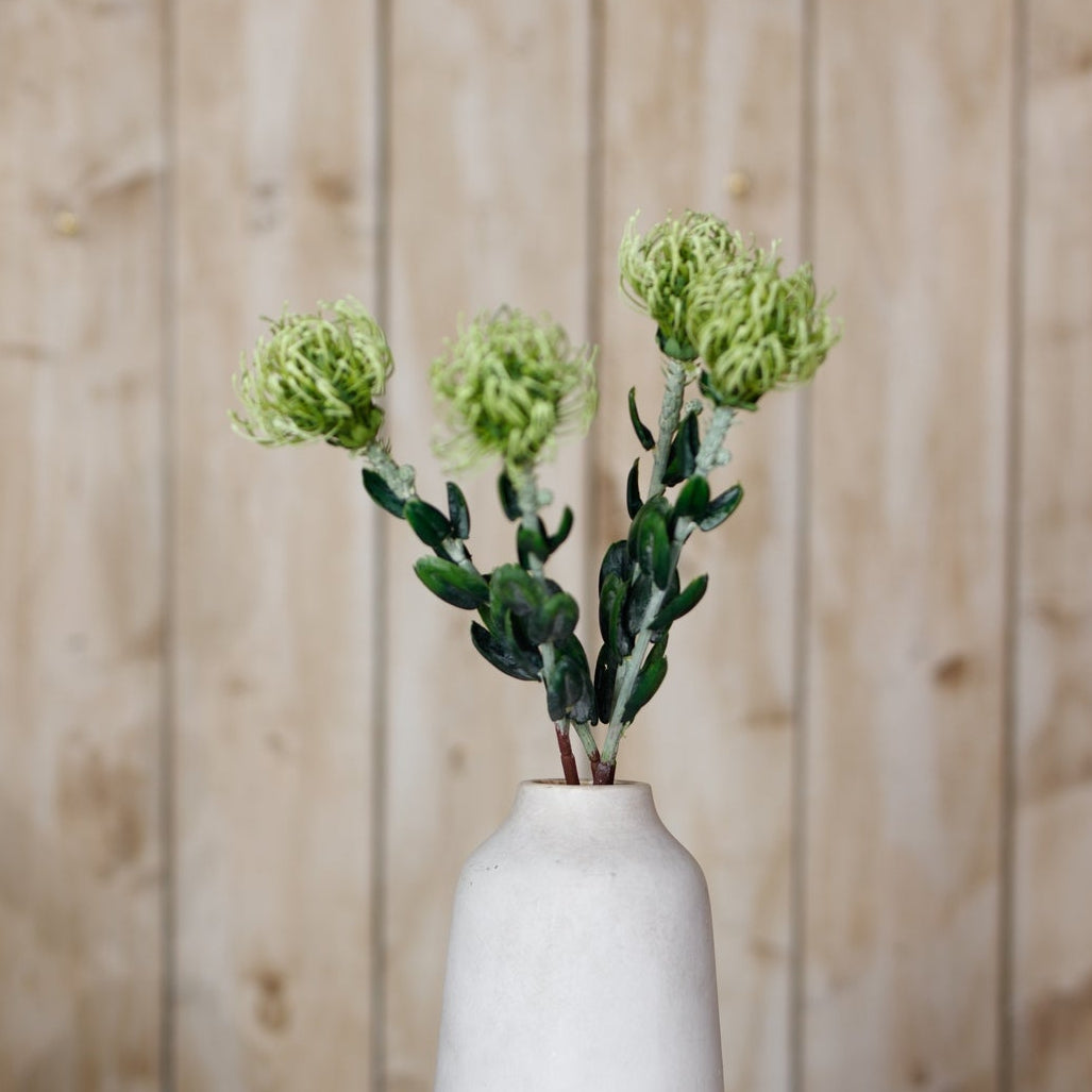 Set of 3 Artificial Flowers Green Pincushion Protea Sprays