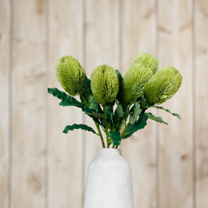 Set of 3 Artificial Flowers Large Green Banksia Serrata Stems