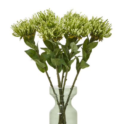 Set of 3 Artificial Flowers Green Protea Lorea Stems