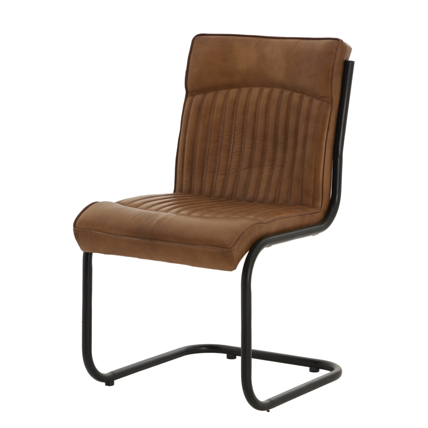 Germain Tan Brown Upholstered Ribbed Leather Dining Chair