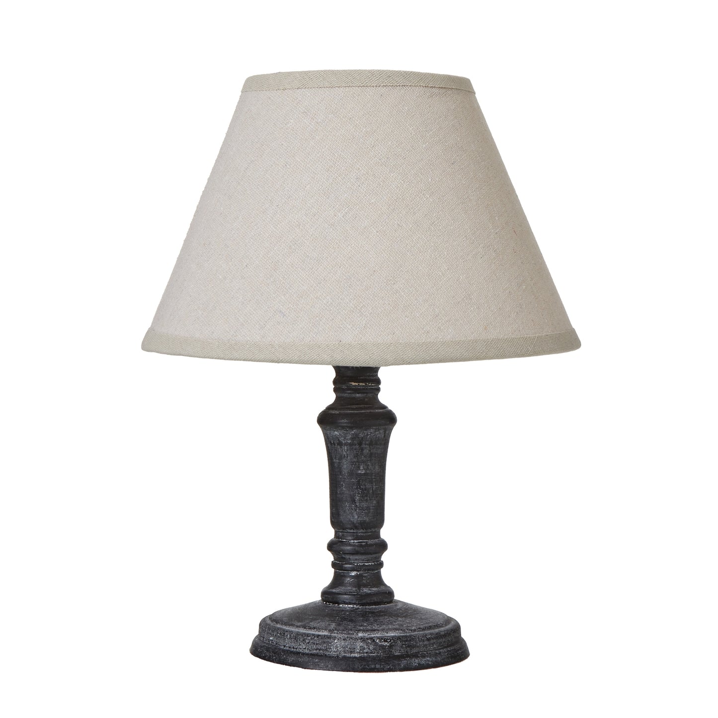 Brantes Distressed Black Table Tamp With Natural Linen Shade