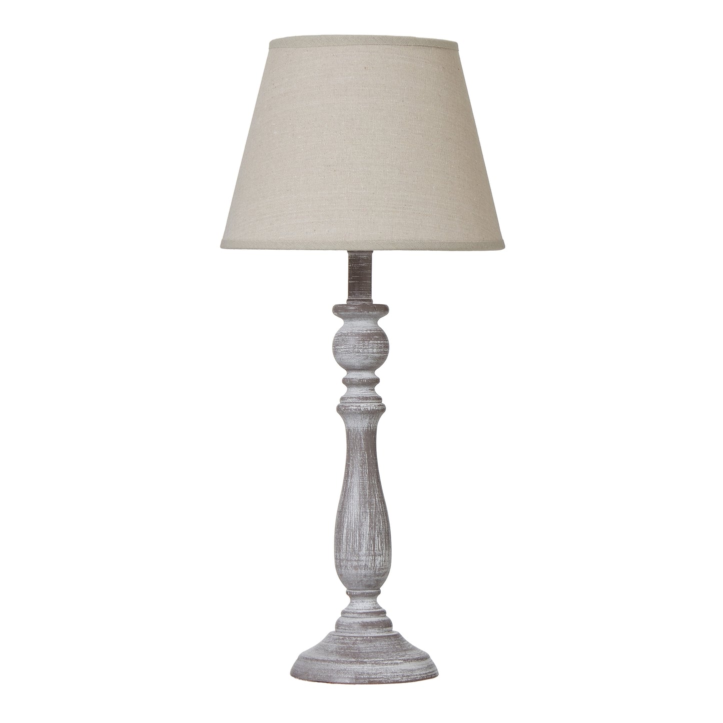 Giverny White Washed Turned Wooden Pillar Table Lamp With Cream Linen Shade