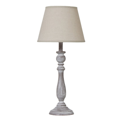 Giverny White Washed Turned Wooden Pillar Table Lamp With Cream Linen Shade