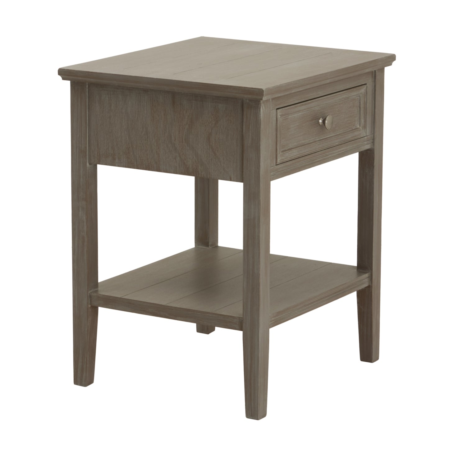 Laurelbrook 1 Drawer Grey Wood Side Table Bottom Shelf