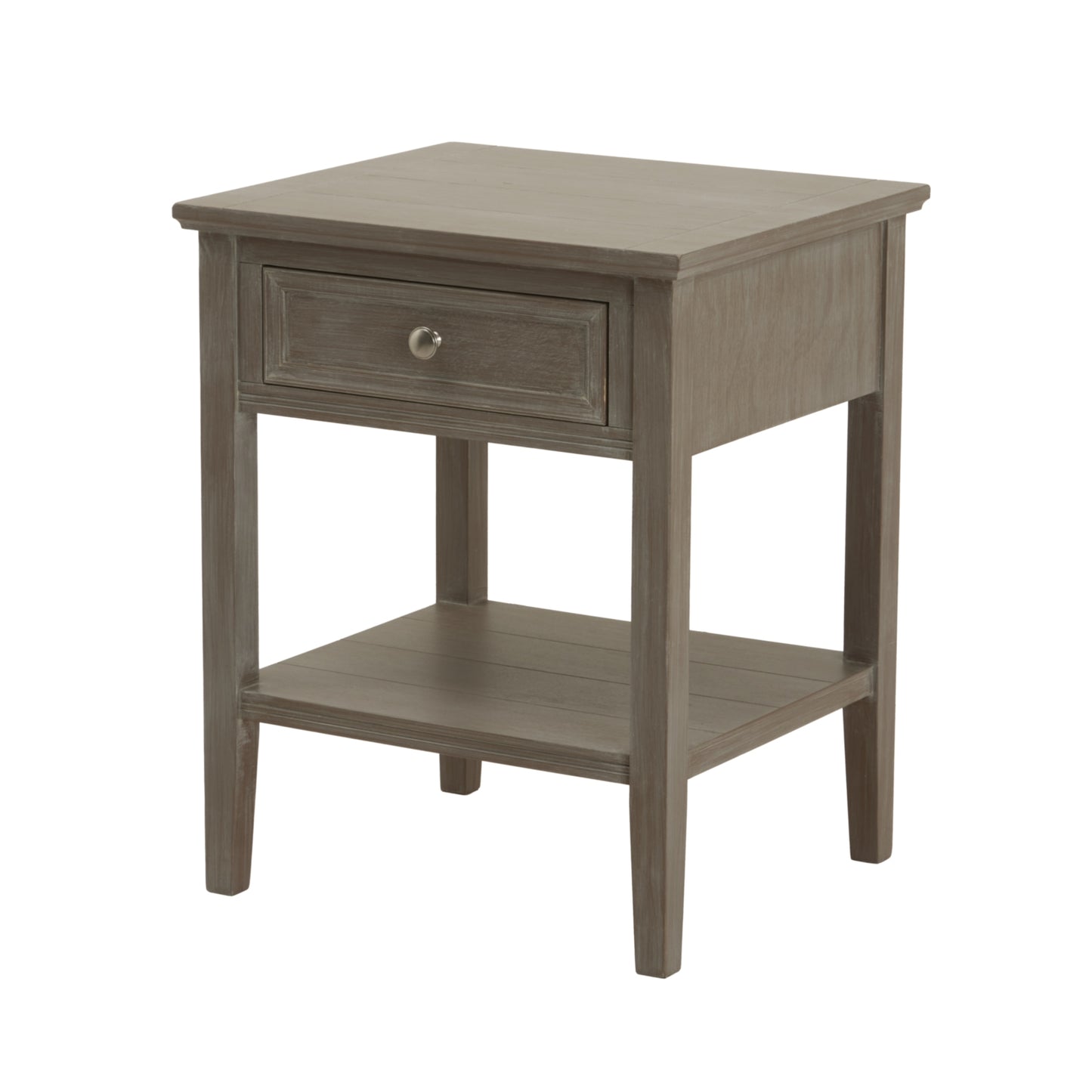 Laurelbrook 1 Drawer Grey Wood Side Table Bottom Shelf