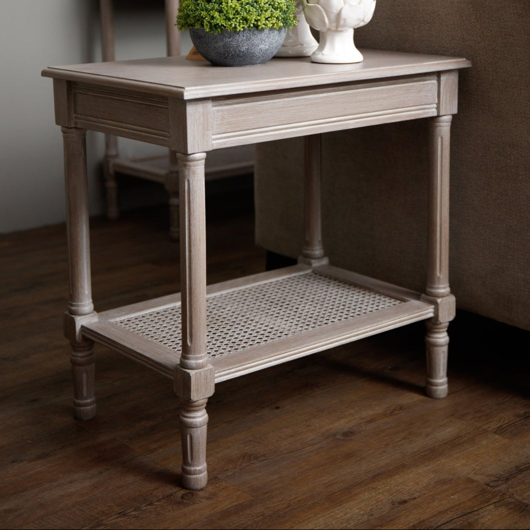 Laurelbrook Rattan Shelf Grey Wood Side Table