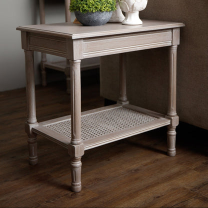 Laurelbrook Rattan Shelf Grey Wood Side Table