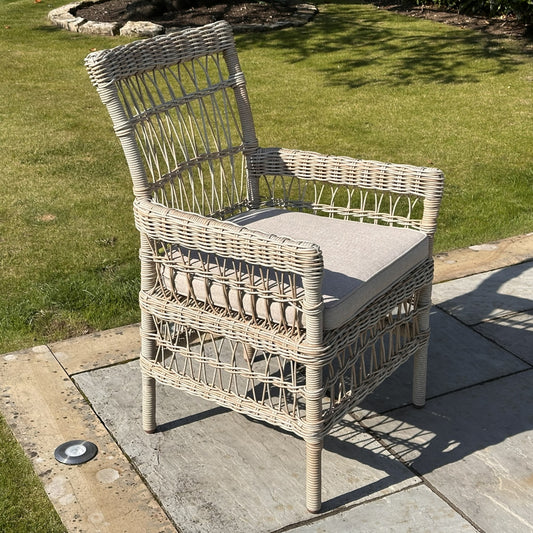 Santorini Cream Wicker Outdoor Dining Chair with Cushion