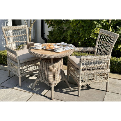Costa Outdoor Cream Wicker Bistro Table With Wood Top