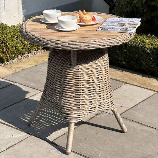Costa Outdoor Cream Wicker Bistro Table With Wood Top