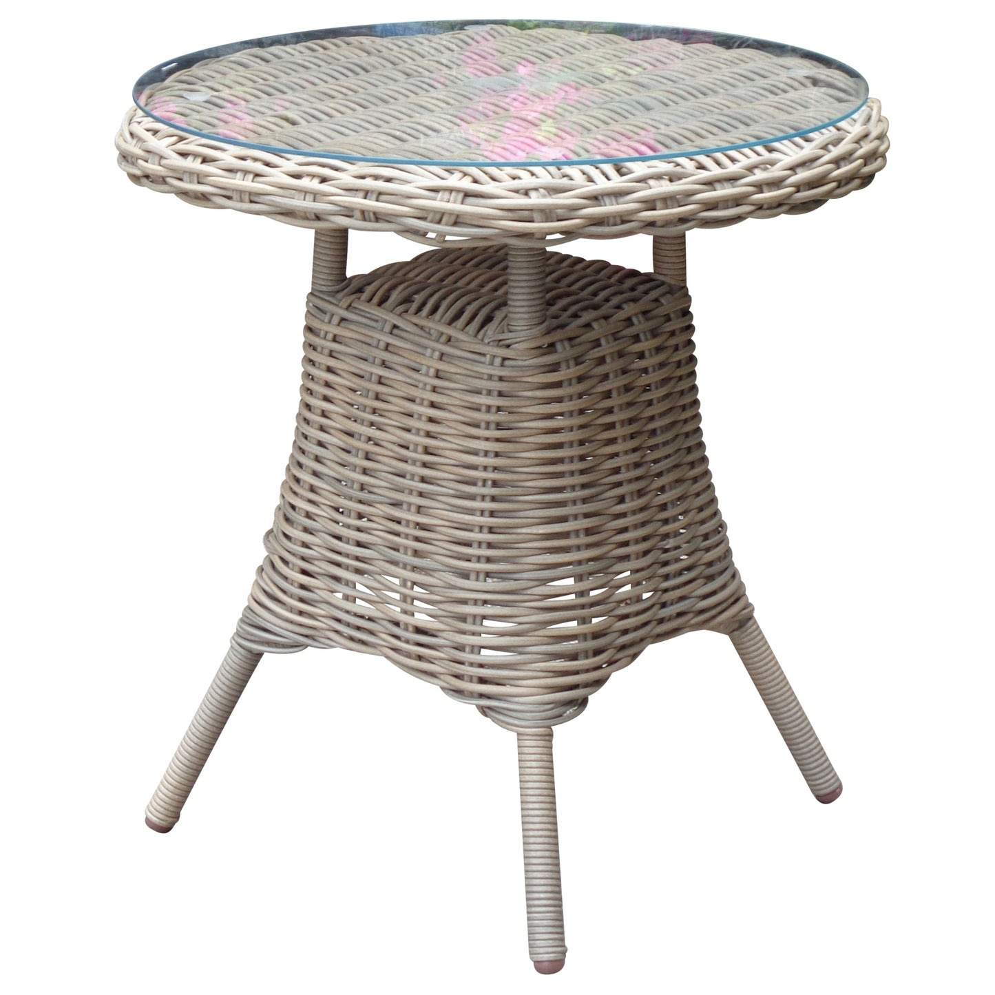 Costa Outdoor Wicker Round Bistro Table With Glass Top