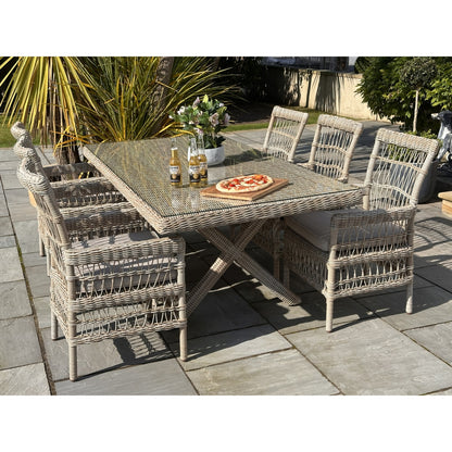 Santorini Outdoor Grey Wicker 6 Seater Dining Set Glass Table Top