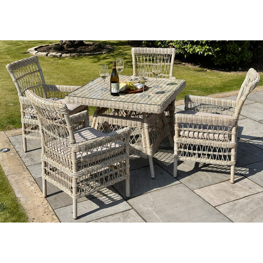 Santorini Outdoor Cream Wicker 4 Seater Dining Set