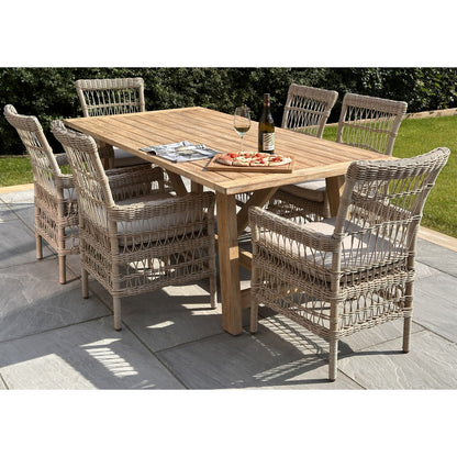 Santorini Outdoor Cream Wicker and Acacia Wood Large 6 Dining Set