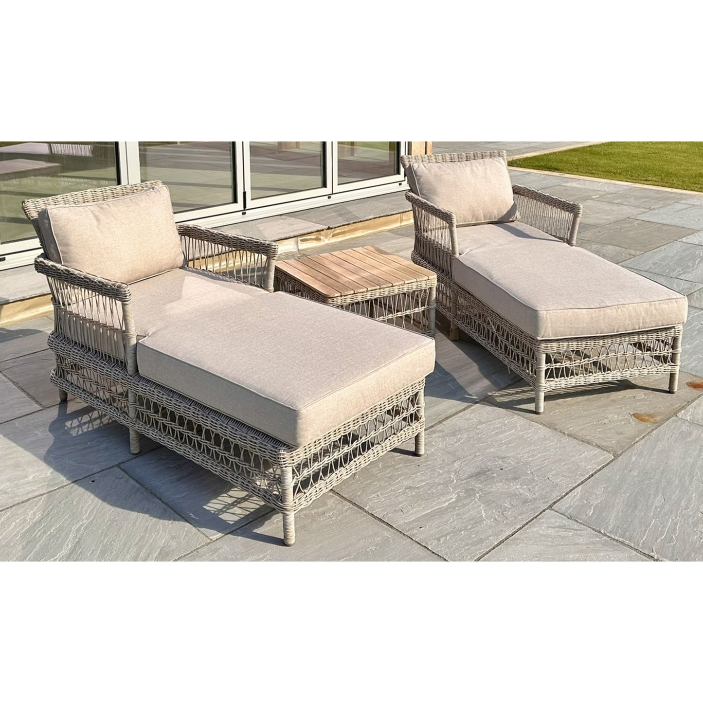 Santorini Outdoor Cream Wicker Sun Lounger Set