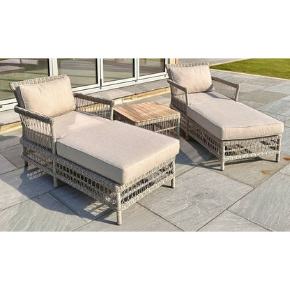 Santorini Outdoor Cream Wicker Sun Lounger Set