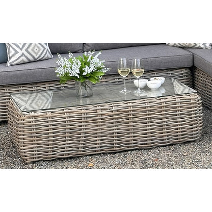 Costa Cream Wicker Outdoor Large Corner Set Glass Top Coffee Table