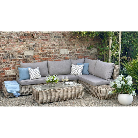 Costa Cream Wicker Outdoor Large Corner Set Glass Top Coffee Table