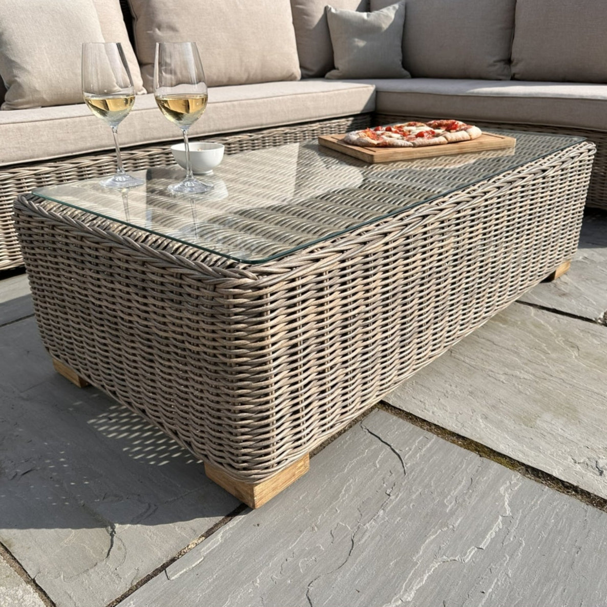 Sorrento Outdoor Cream Wicker Large Corner And Coffee Table Set
