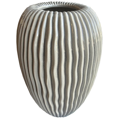 Earthen Collection Large Striped White Ceramic Vase