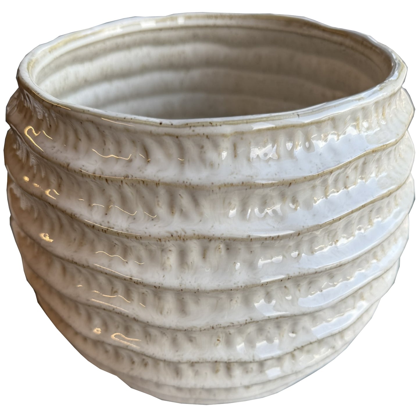 Blushwood Ridged White and Sand Ceramic Pot Vase