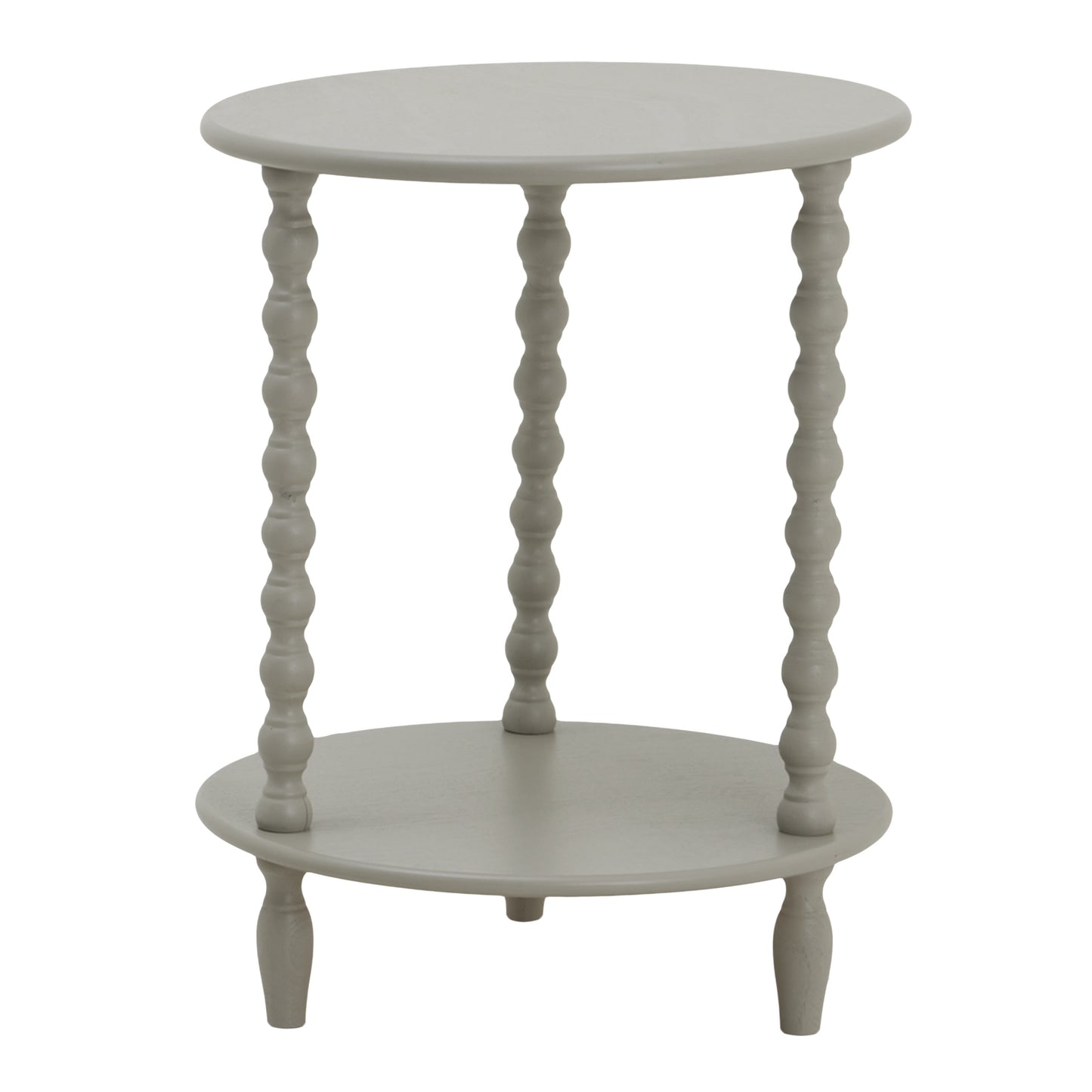Thui Grey Wood Round Side Table Bottom Shelf