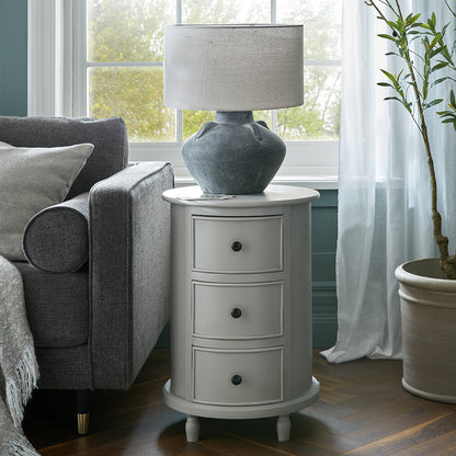 Thuy Grey Wood Half Moon 3 Drawer Round Side Table