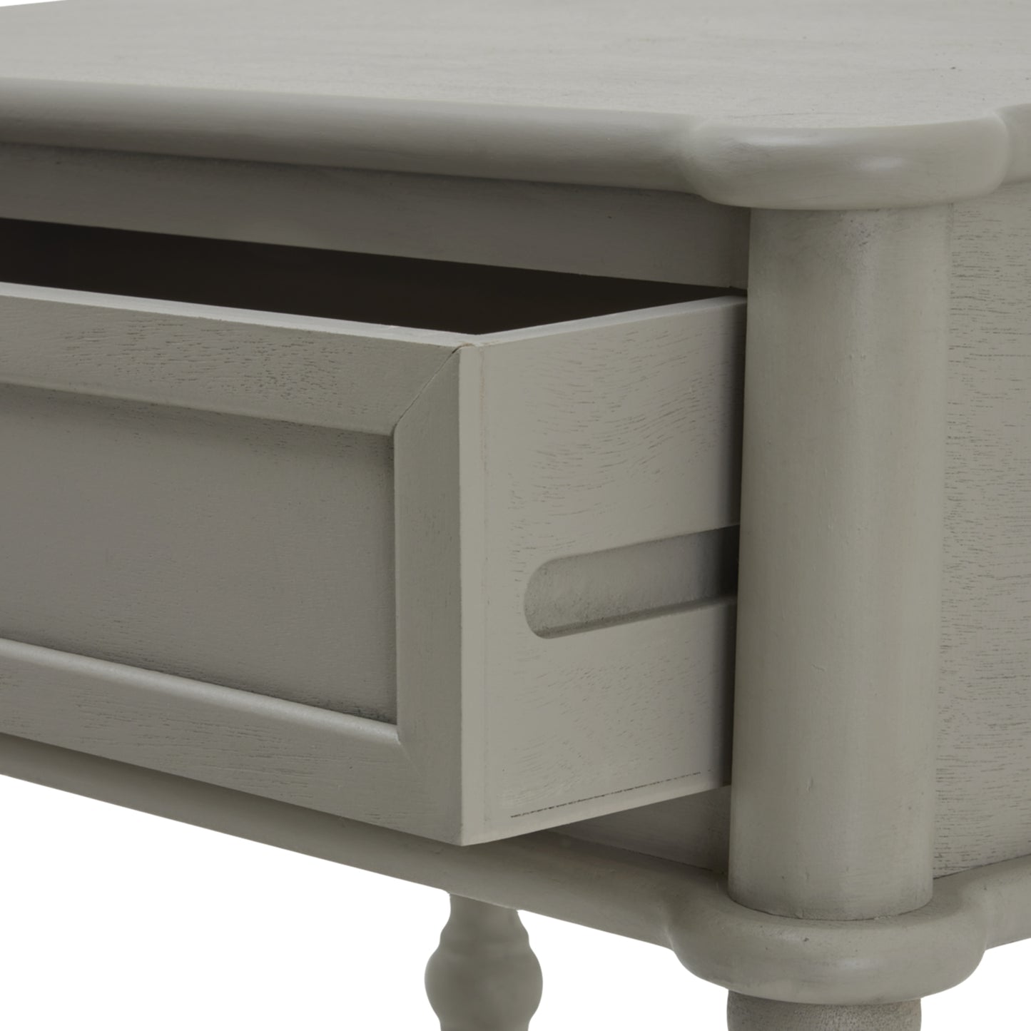 Thuy Grey Wood One Drawer Side Table Bottom Shelf