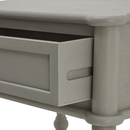Thuy Grey Wood One Drawer Side Table Bottom Shelf