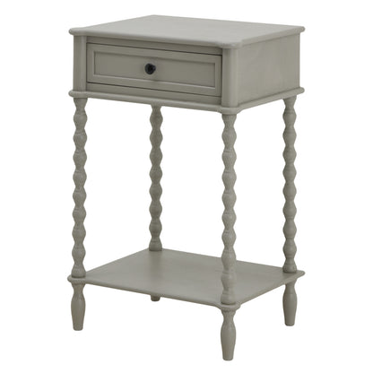 Thuy Grey Wood One Drawer Side Table Bottom Shelf