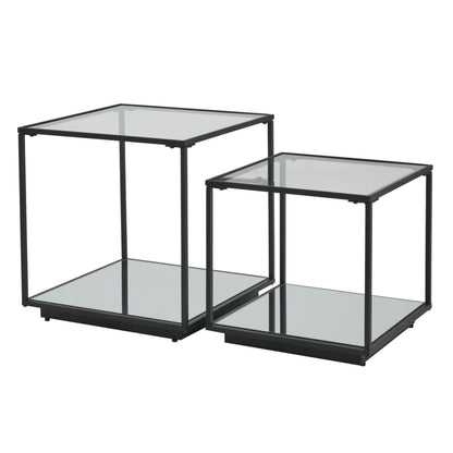 Sant Antonio Set of 2 Glass and Metal Nesting Side Tables Black Metal Frame