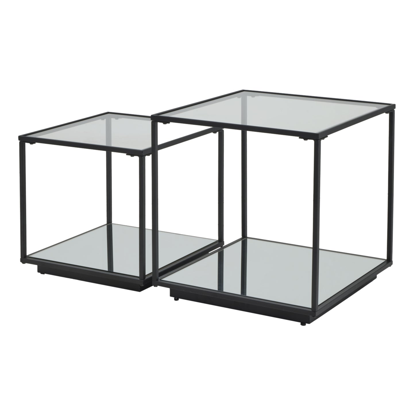 Sant Antonio Set of 2 Glass and Metal Nesting Side Tables Black Metal Frame