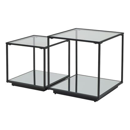 Sant Antonio Set of 2 Glass and Metal Nesting Side Tables Black Metal Frame