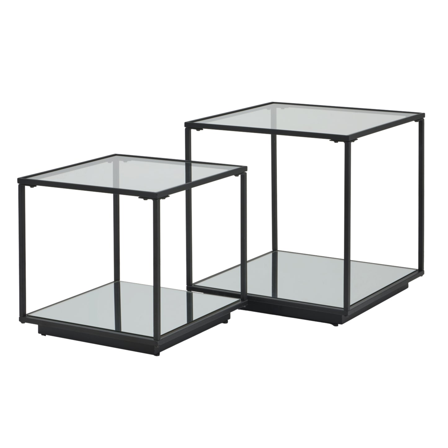 Sant Antonio Set of 2 Glass and Metal Nesting Side Tables Black Metal Frame