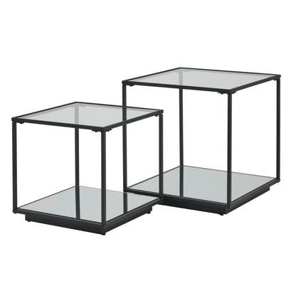 Sant Antonio Set of 2 Glass and Metal Nesting Side Tables Black Metal Frame