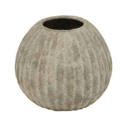 Vale of Lilies Round Grey Aged Ceramic Vase