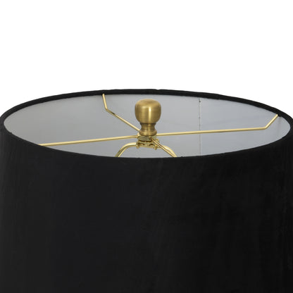 Fernforge Grey Glass Fluted Table Lamp With Black Velvet Shade