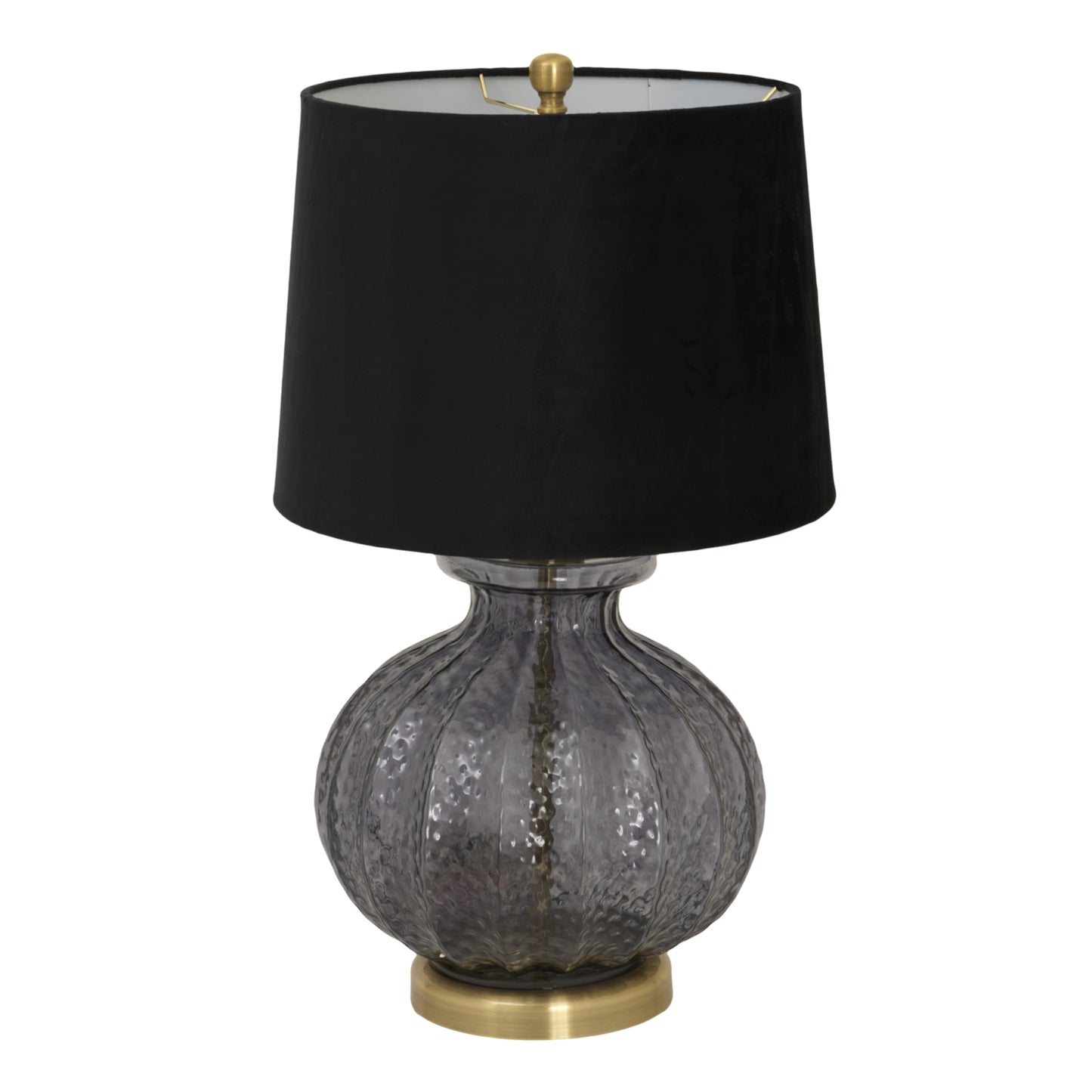 Fernforge Grey Glass Fluted Table Lamp With Black Velvet Shade