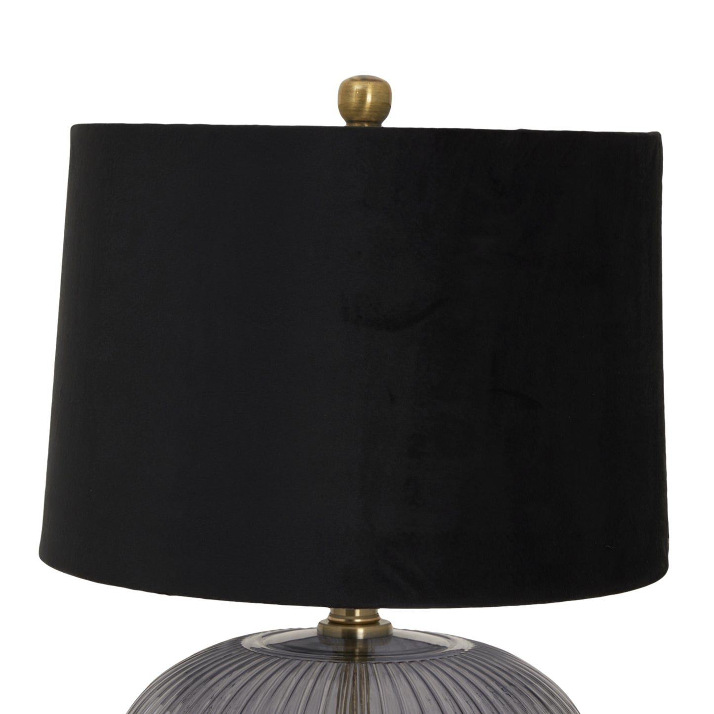 Fernforge Grey Ribbed Glass Table Lamp With Black Velvet Shade
