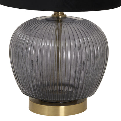 Fernforge Grey Ribbed Glass Table Lamp With Black Velvet Shade