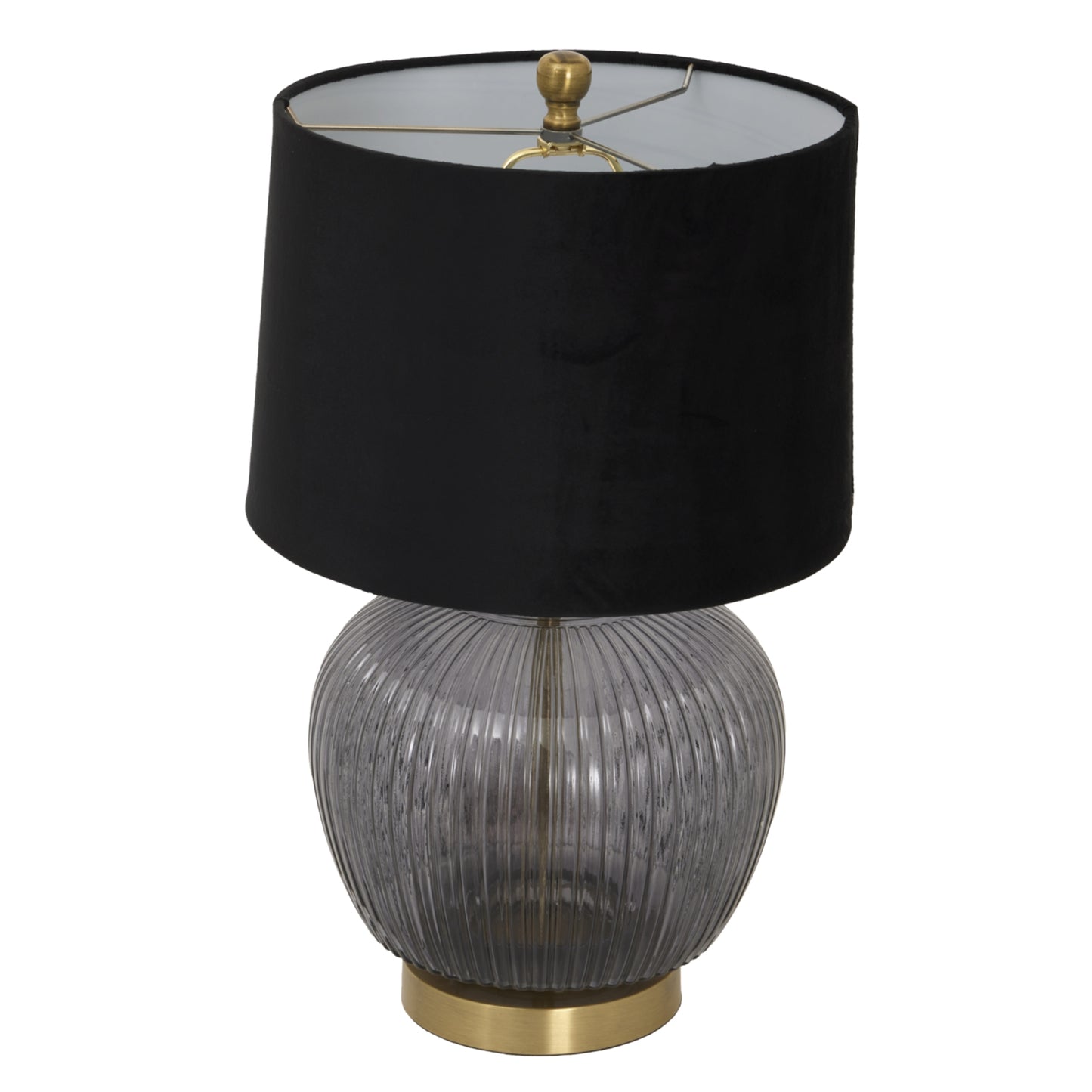 Fernforge Grey Ribbed Glass Table Lamp With Black Velvet Shade