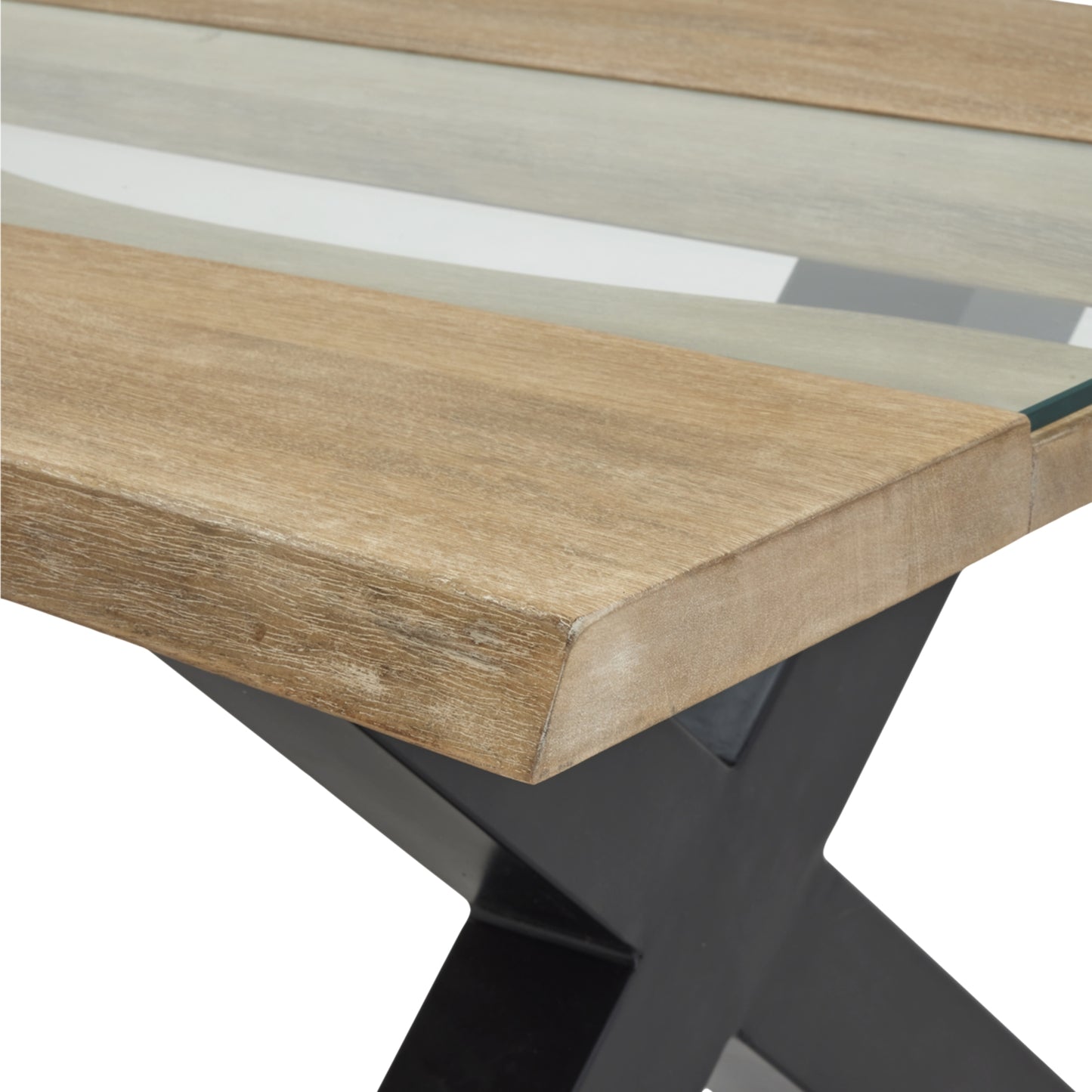 Vouvant Live Edge  Light Acacia Wood and Glass Coffee Table