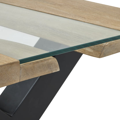 Vouvant Live Edge  Light Acacia Wood and Glass Coffee Table