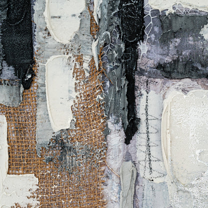 Aigueze Hand Painted Earthy Textured Grey Square Canvas In Frame