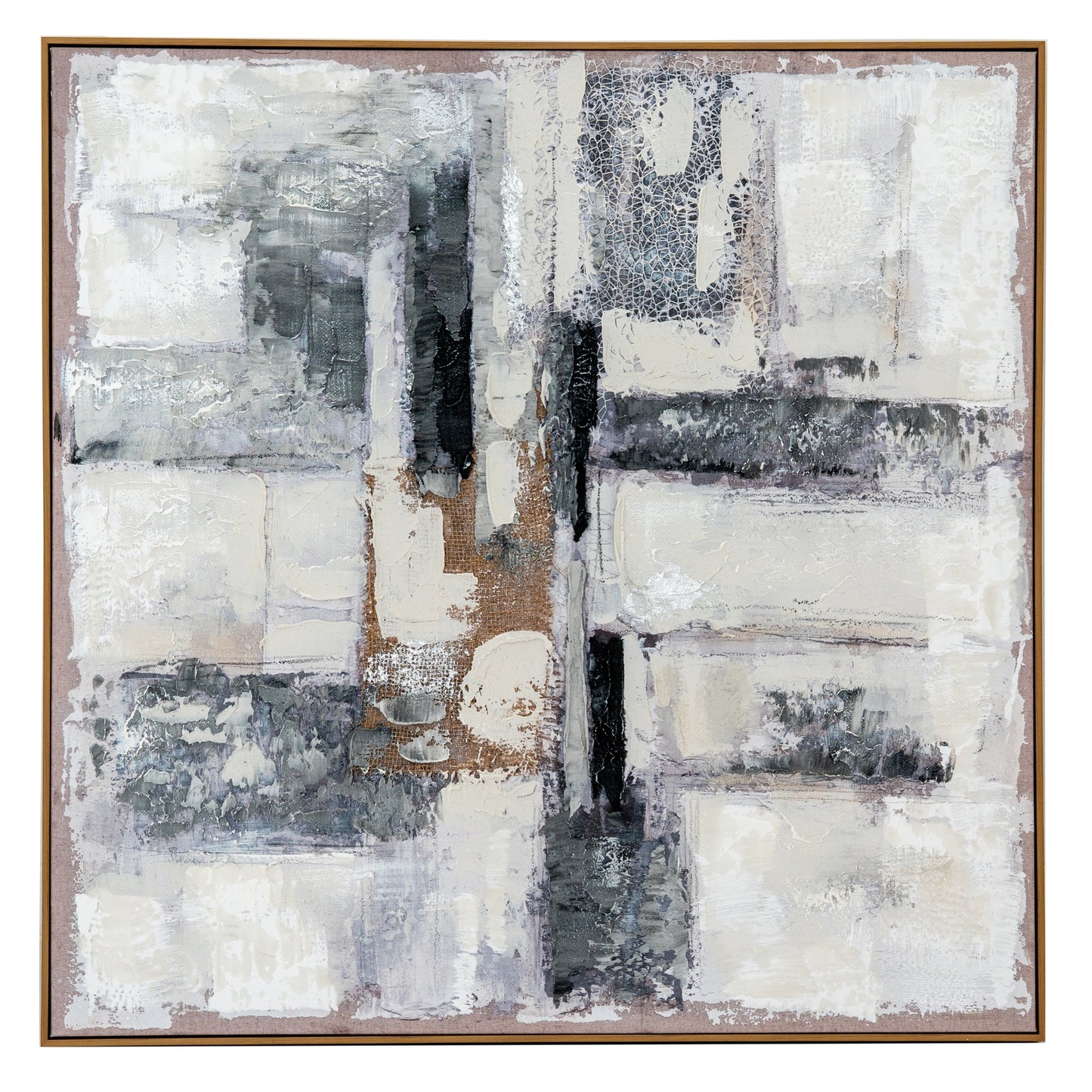 Aigueze Hand Painted Earthy Textured Grey Square Canvas In Frame