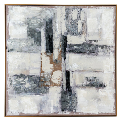 Aigueze Hand Painted Earthy Textured Grey Square Canvas In Frame