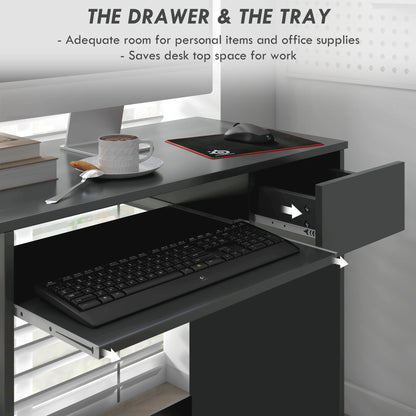 Rami 80cm Grey Compact Study Desk With Keyboard Tray And Drawer Storage